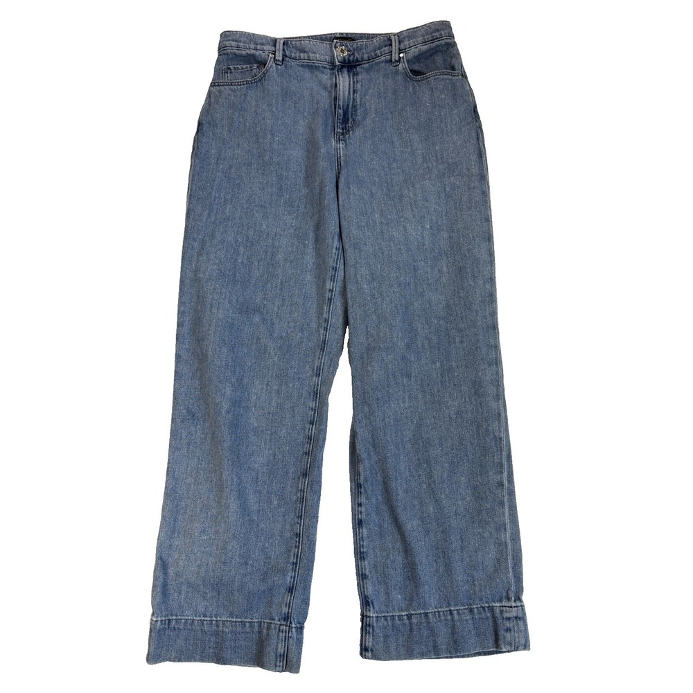 Ann Taylor Women's 4 Trousers Blue‎ Denim Jeans Wide Leg Casual Everyday Capsule